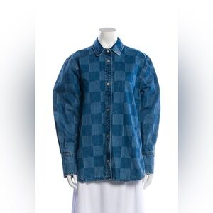 Frame Denim Blue Checkered Jean Jacket Large